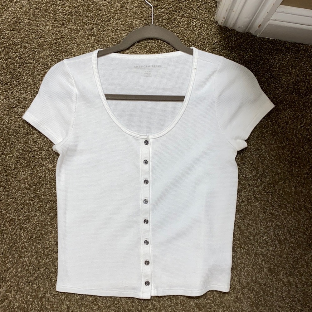 white button crop top from american eagle